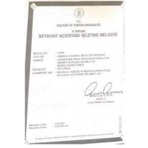 Ministry of Culture and Tourism Travel Agency Operating Certificate